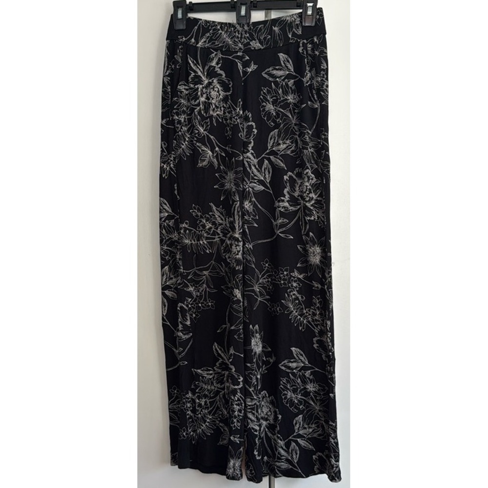 H&M Black White Floral Print Wide Leg Flowy Pants Women's Size S
